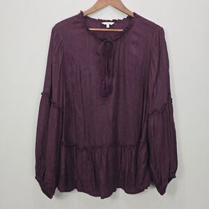 Lucky Brand Plum Tassel Tie Peasant Tunic